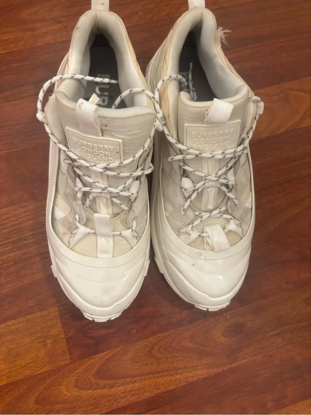 Burberry White and Beige Women's Chunky Lace-Up Sneakers